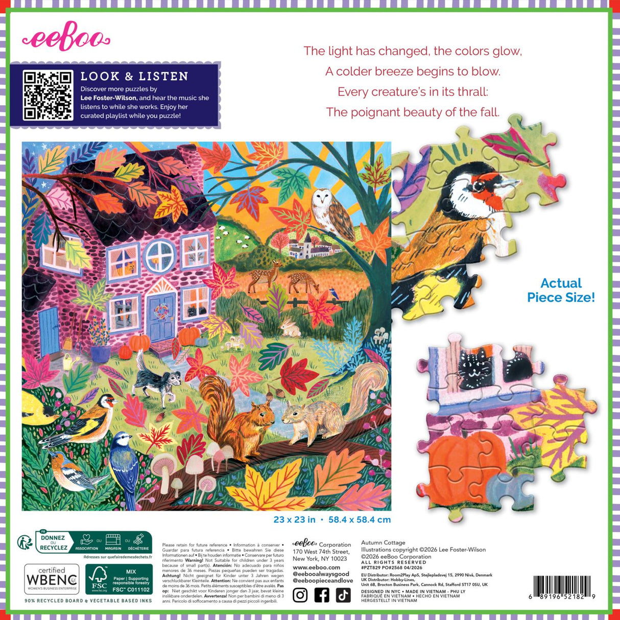 eeBoo: Autumn Cottage Square Puzzle - 1000pc