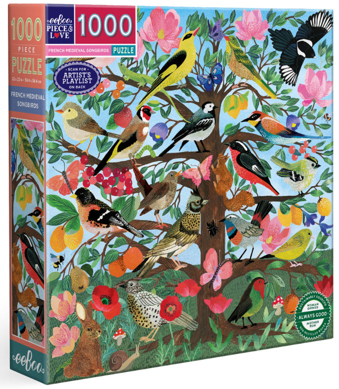 eeBoo: French Medieval Songbirds Square Puzzle - 1000pc