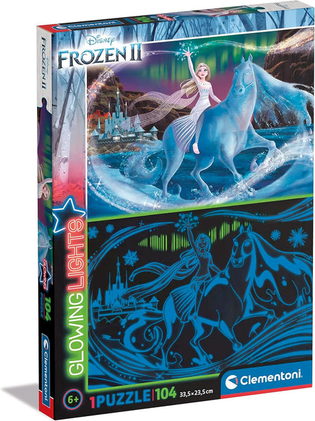Clementoni Disney Frozen 2, Glow in the Dark Jigsaw Puzzle - 104 Piece - Lights Collection - (27548)
