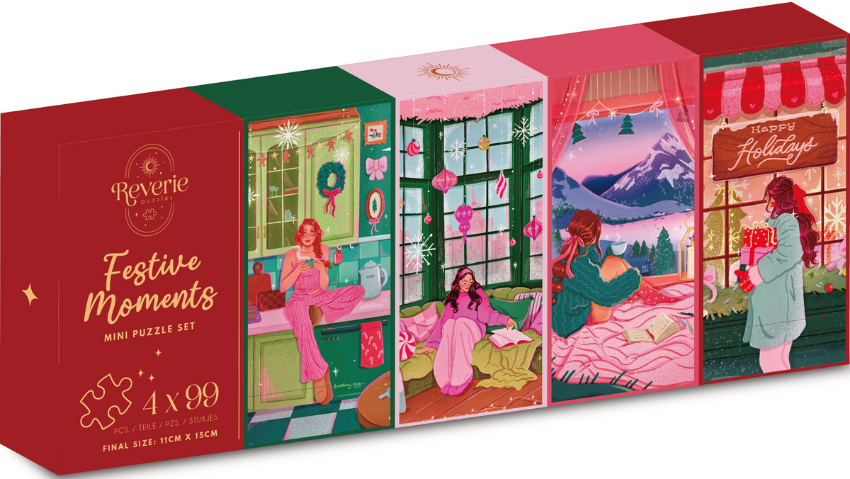 Reverie Puzzles: Festive Moments 4 x 99 Piece Mini Puzzle Set