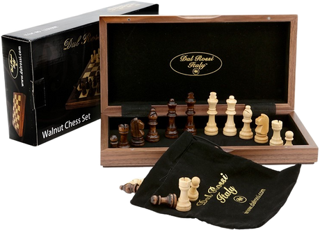 Dal Rossi Walnut Chess Set Inlaid (30cm)