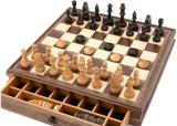 Dal Rossi Chess / Checkers in Walnut Box - With Drawer (pieces in separate baggie)