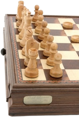 Dal Rossi Chess / Checkers in Walnut Box - With Drawer (pieces in separate baggie)