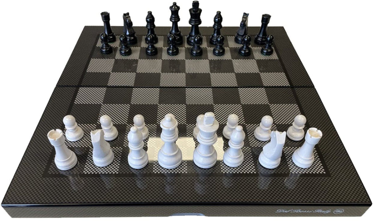 Dal Rossi Carbon Fibre Finish Folding Chess Set (40)