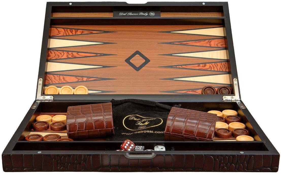 Dal Rossi 18" Wooden Crocodile Engraved Design Backgammon