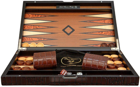 Dal Rossi 18" Wooden Crocodile Engraved Design Backgammon
