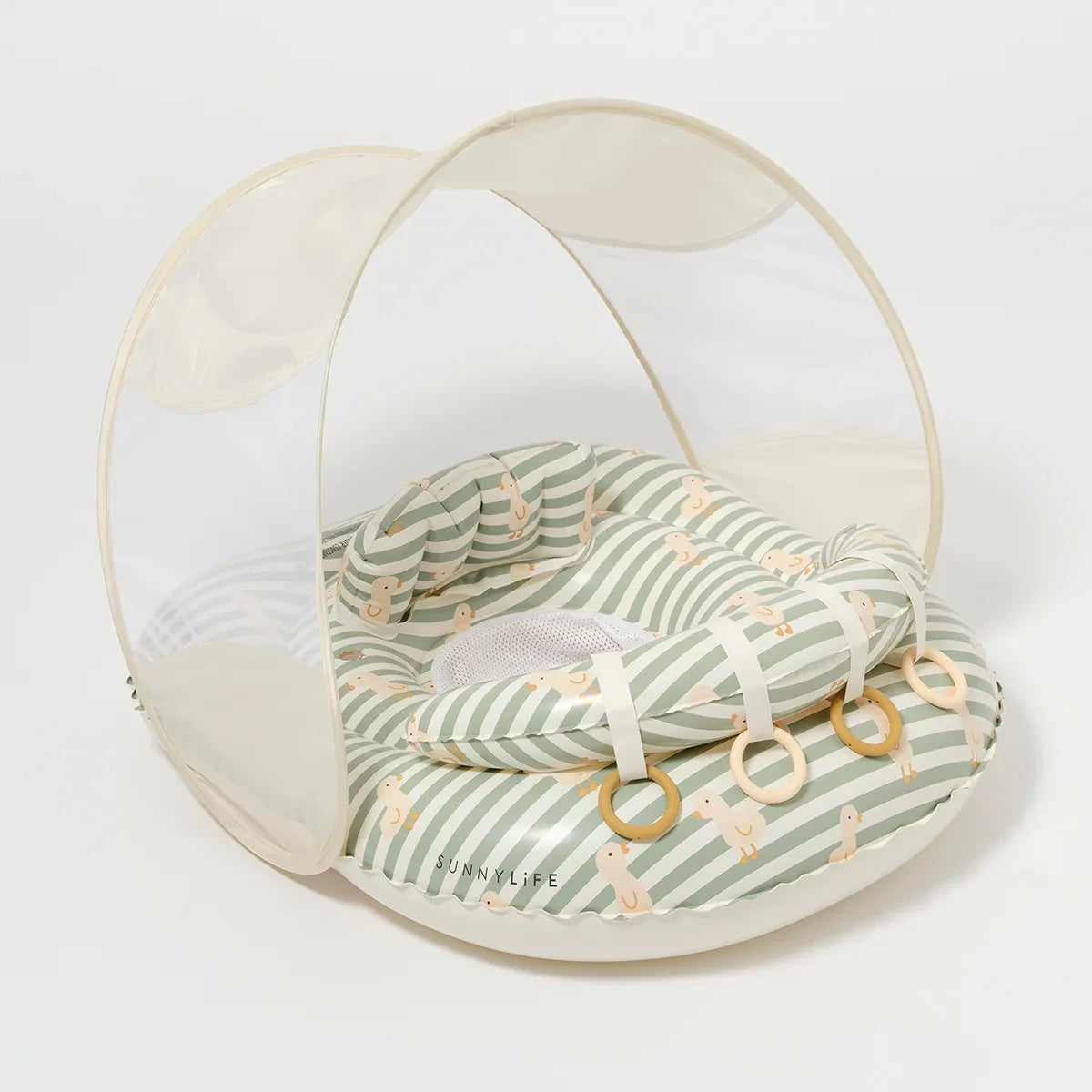 Sunnylife: Interactive Baby Float Duck - Sage Stripe