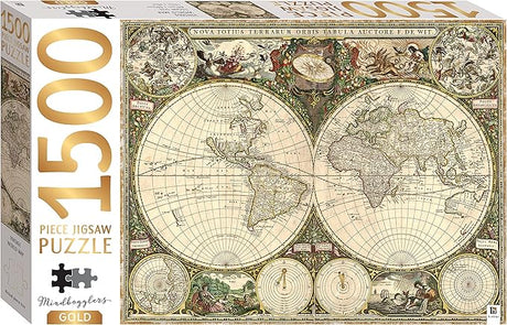 Mindbogglers Gold 1500pc Puzzle - Vintage World Map