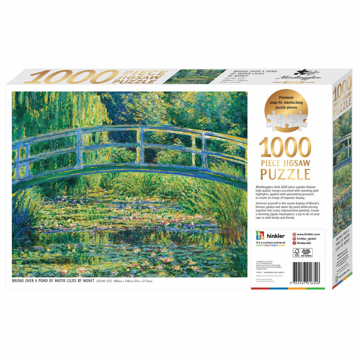 Mindbogglers Gold 1000pc Puzzle - Bridge Over a Pond of Water Lilies