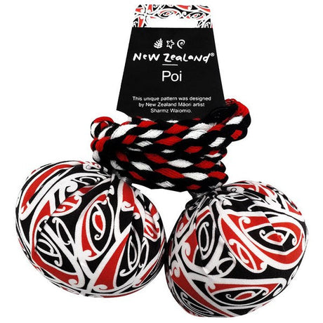 NZ Poi Maori Patterned Fabric Red