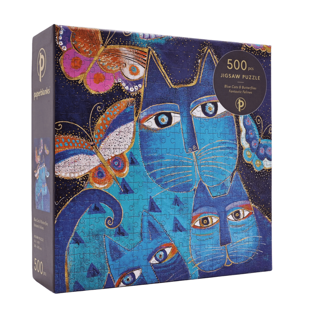 Blue Cats & Butterflies (Fantastic Felines) 500 Piece Jigsaw Puzzle