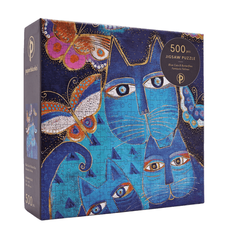 Blue Cats & Butterflies (Fantastic Felines) 500 Piece Jigsaw Puzzle