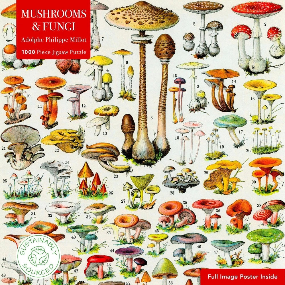 Adult Sustainable Jigsaw Puzzle Mushrooms & Fungi by Adolphe Philippe Millot